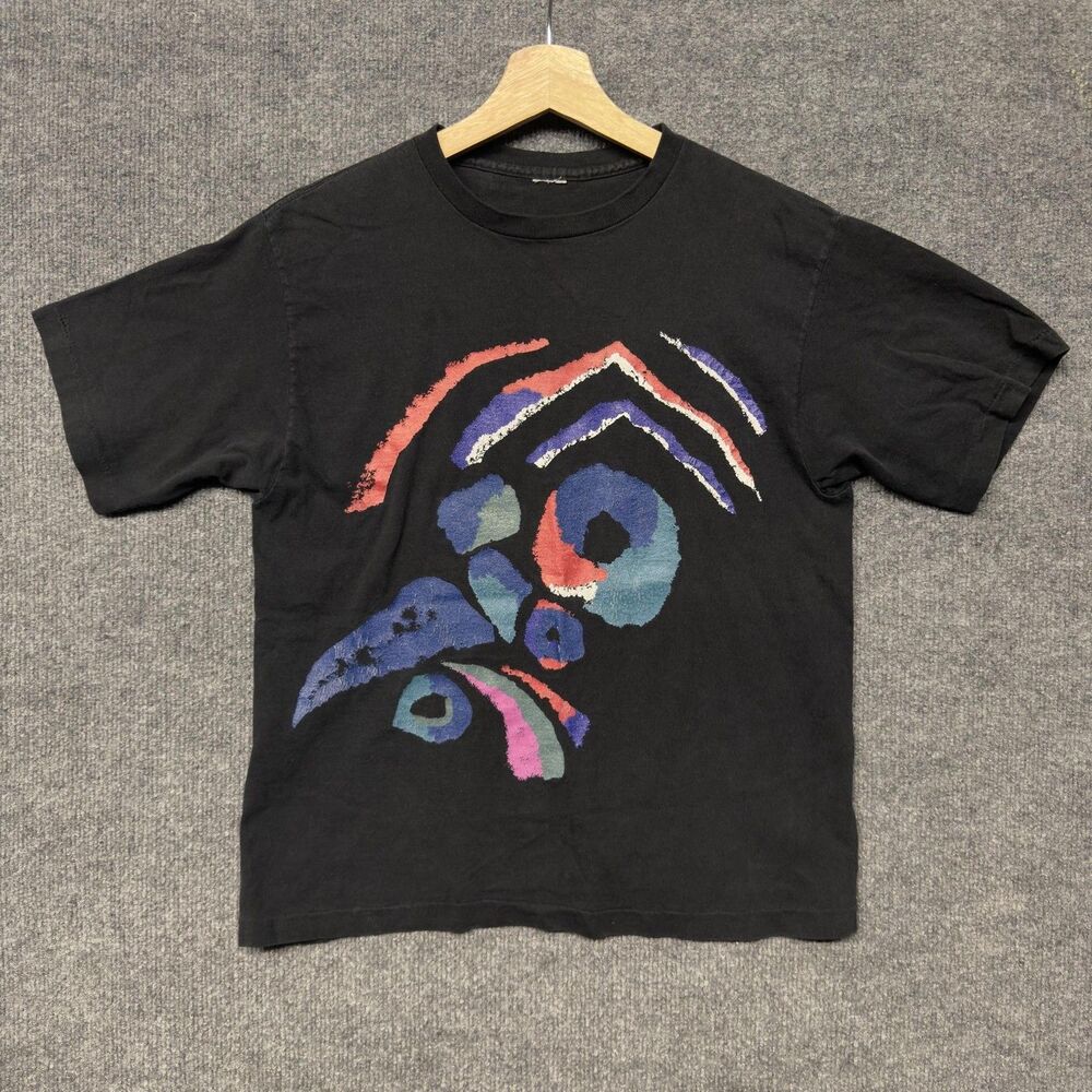 VTG Colorful Abstract Art Graphic T Shirt Men S Black Short Sleeve Single Stitch